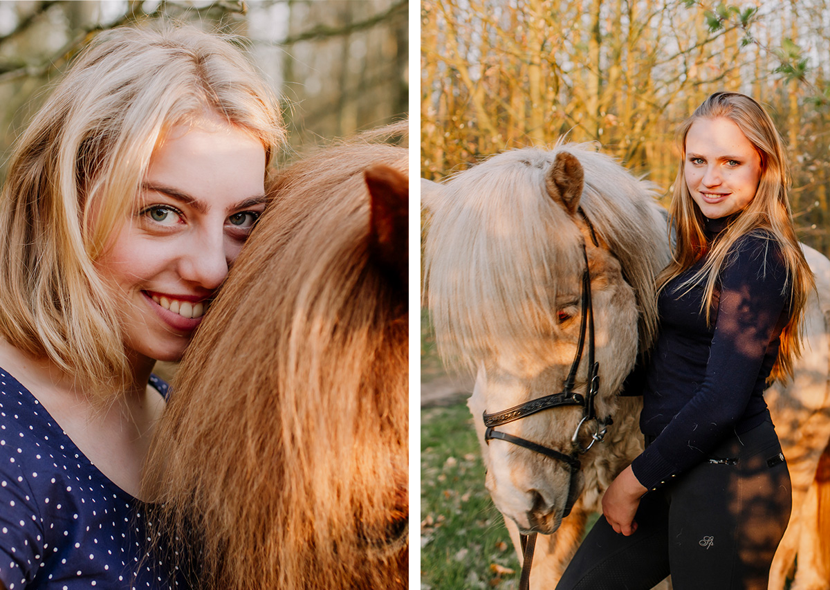 Islandpferde und Freundinnen im goldenen Licht