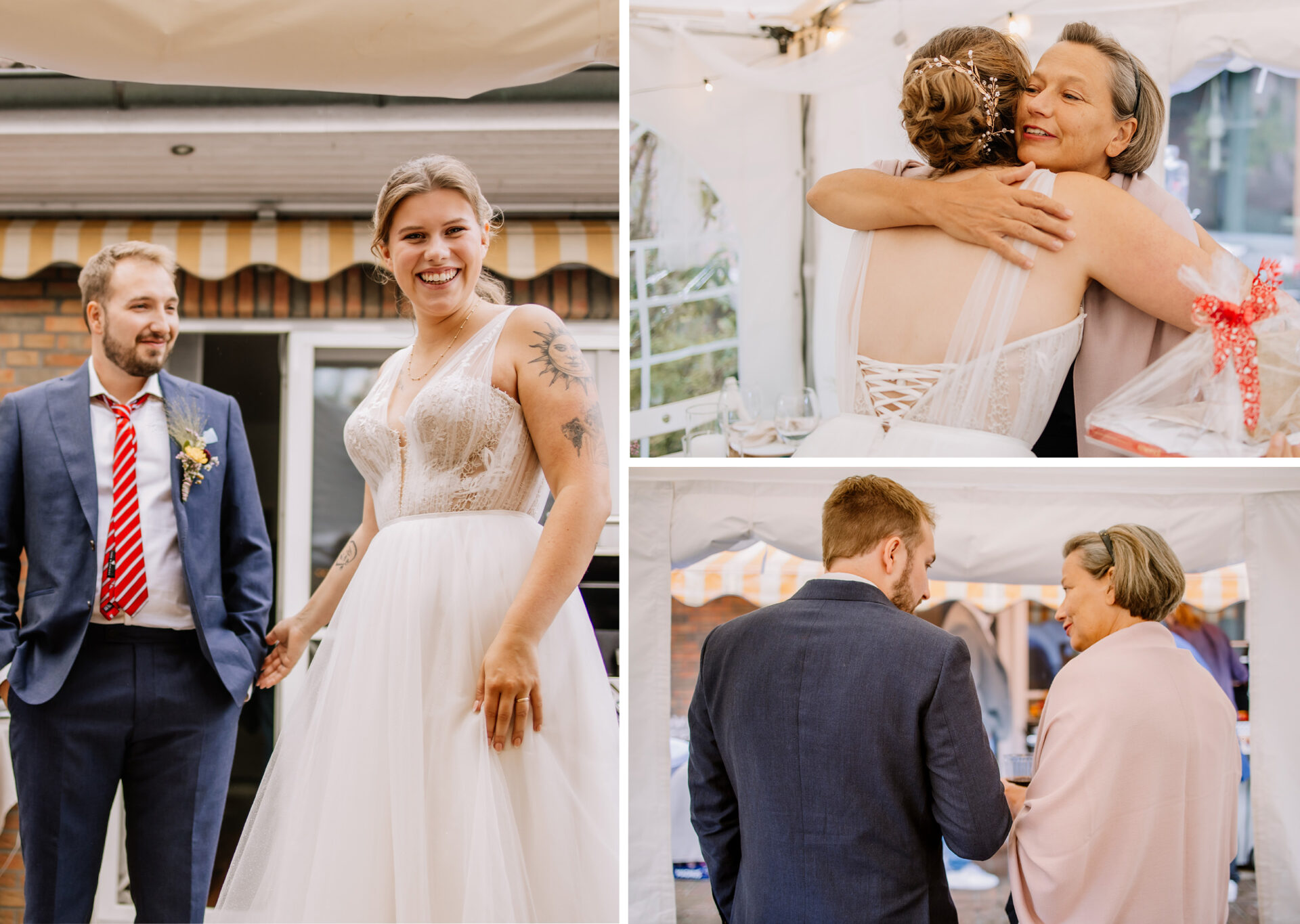 Braut begrüßt Gäste zur intimen Gartenfeier