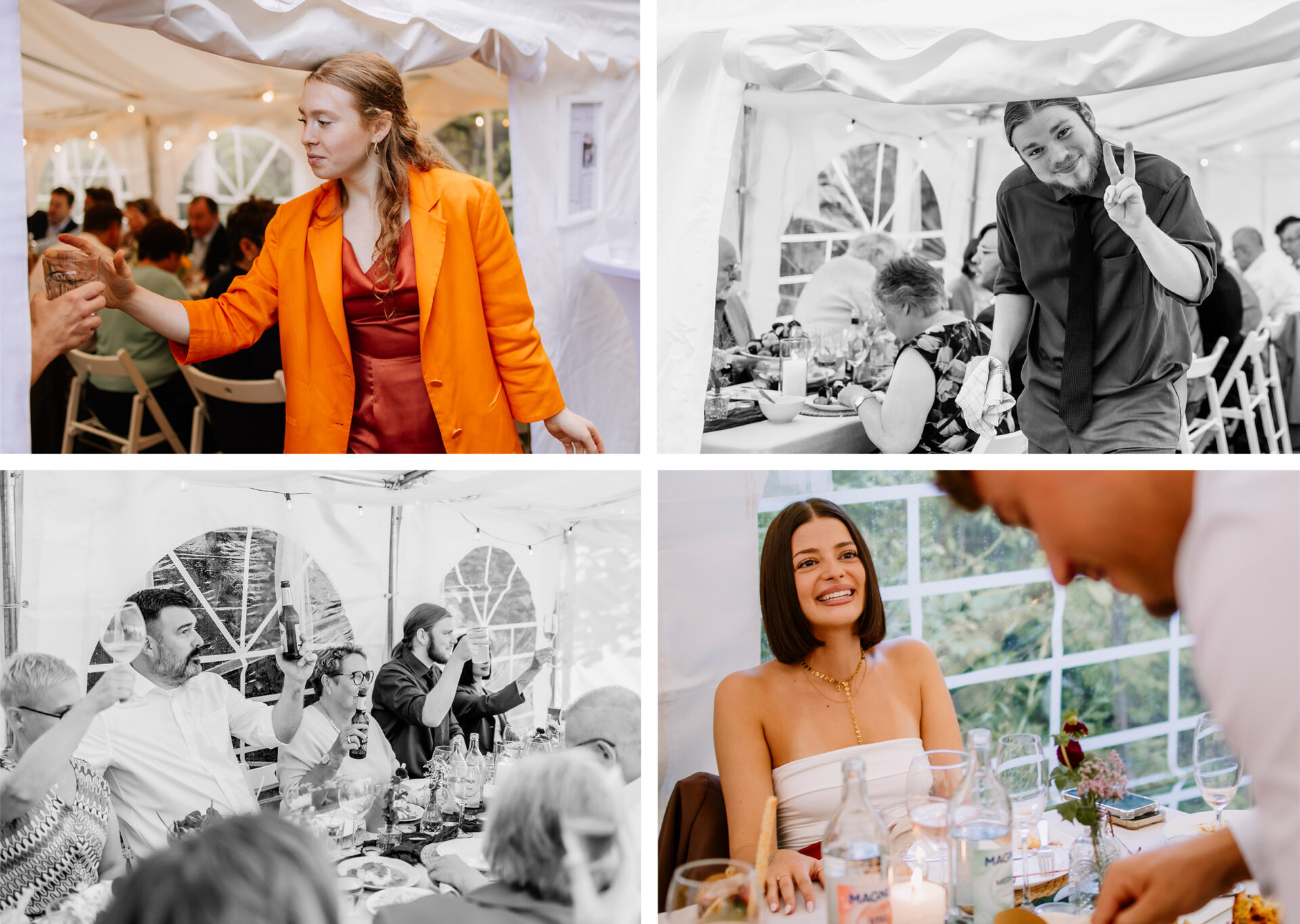 Gäste unterhalten sich bei einer sommerlichen BBQ Hochzeit