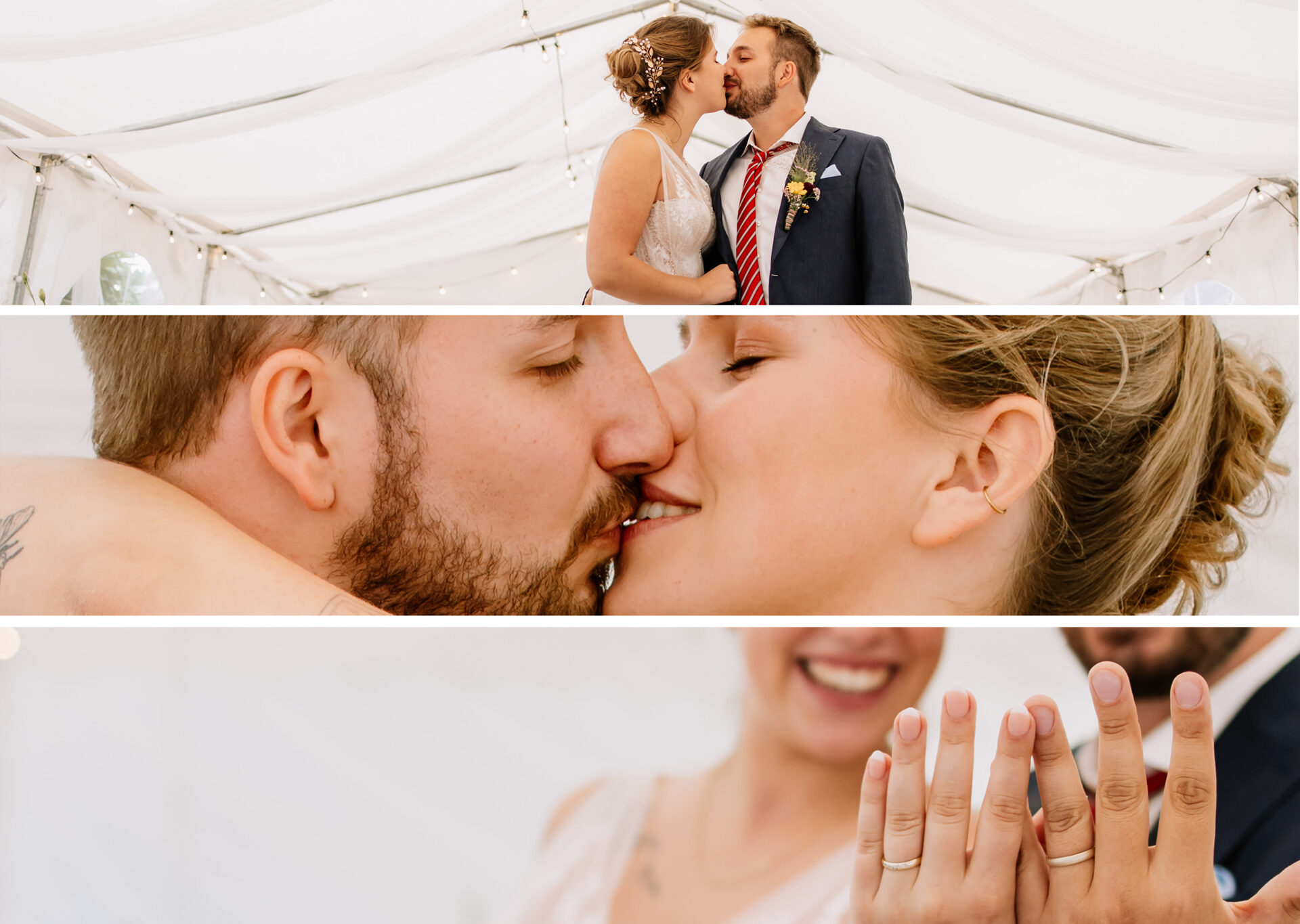 After‑Wedding‑Shooting im Garten mit dem Paar unter einem dekorierten Pavillon