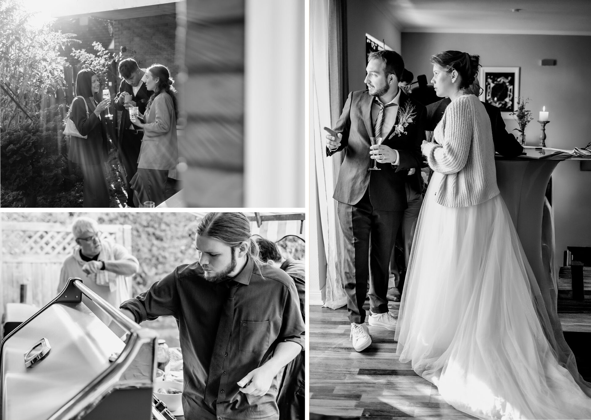 Gäste genießen eine entspannte BBQ Hochzeit im Freien